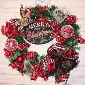 Red and Black Merry Christmas wreath